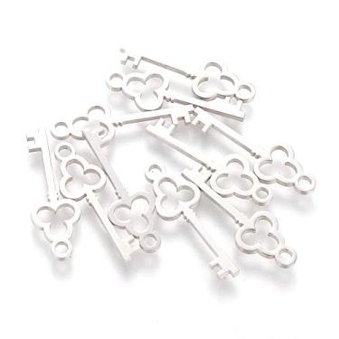 Imagem de 10 pingentes de chave pequena de aço inoxidável, pingentes de metal pendurados para chaveiro faça você mesmo, pulseira, colar, joias, 20 x 7 mm