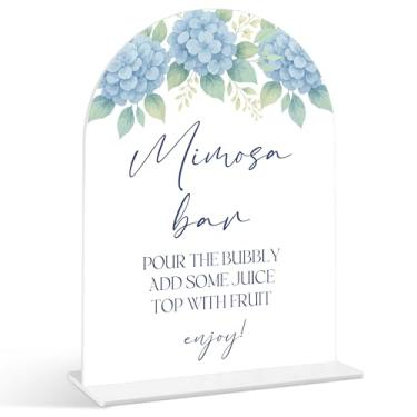 Imagem de Placa de bar Mimosa - Something Blue Before I Do placas de chá de panela, 1 pacote de placa de acrílico com suporte, centro de mesa de chá de panela para mesas, decoração de recepção de casamento de