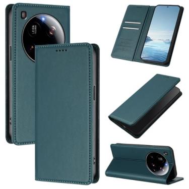 Imagem de Capa carteira fina para Xiaomi 15 Ultra com capa flip magnética, compartimentos para cartões e suporte, bloqueio RFID, compatível com carregamento sem fio, capa protetora à prova de choque (verde