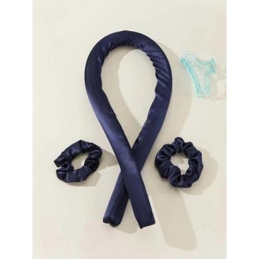 Imagem de Rolos de cabelo para cachos sem calor durante a noite – Conjunto de faixa de cabelo de borracha macia e clipe de garra, fita de laço cacheado de espuma para cabelos longos (azul escuro)