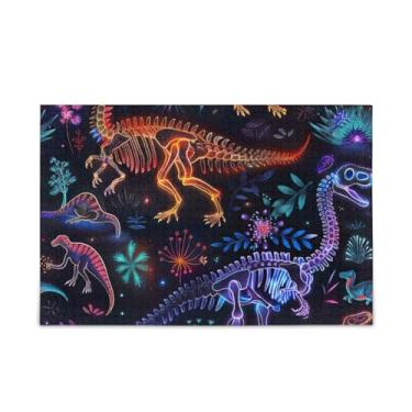 Imagem de Quebra-cabeça de dinossauros coloridos para presente DIY com bolsa de armazenamento de malha para adultos e adolescentes, tamanho final 75 x 50 cm