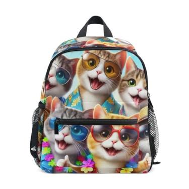Imagem de Funny Animals Cute Cats Simple Modern Toddler Backpack Backpack for School Girls with Front Pocket, Safety Whistle for Ages 3-8