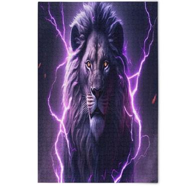 Imagem de Quebra-cabeça fofo de leão preto roxo para adultos, 500 peças, presentes de elefantes brancos, cenas de quebra-cabeça, natureza, cenário, arte animal, 500 peças, 52 x 37,8 cm
