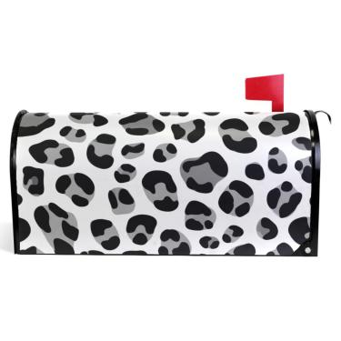 Imagem de TSENQUE Capas decorativas para caixa de correio magnética de outono com estampa de leopardo preto cinza branco caixa de correio moderna decoração de jardim tamanho grande 64,5 x 52,8 cm