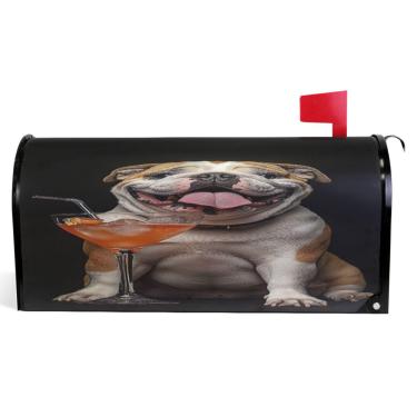 Imagem de TSENQUE Capas decorativas para caixa de correio de vinil magnético, envoltórios de caixa de correio de inverno à prova de intempéries, decoração de caixa de correio de férias engraçado, buldogue