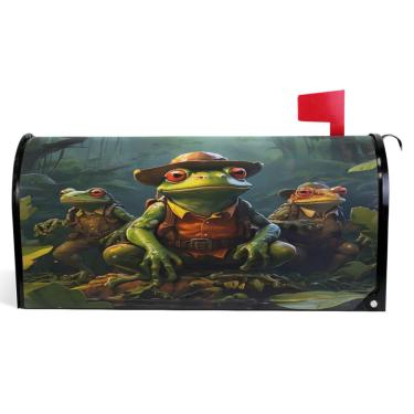 Imagem de TSENQUE Capas magnéticas decorativas de vinil Frog Corps Funny Frog Corps Caixa de correio de inverno moderna decoração de jardim tamanho grande 64,5 x 52,8 cm