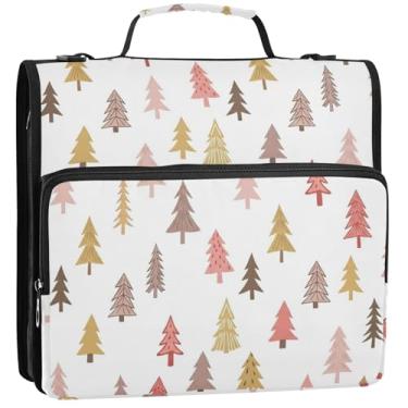 Imagem de Árvores de Natal brancas 3 argolas de 3 anéis organizador de fichários com zíper bolsa escolar com alça de ombro para portfólio comporta 500 lençóis, 34,5 x 31,5 x 9 cm