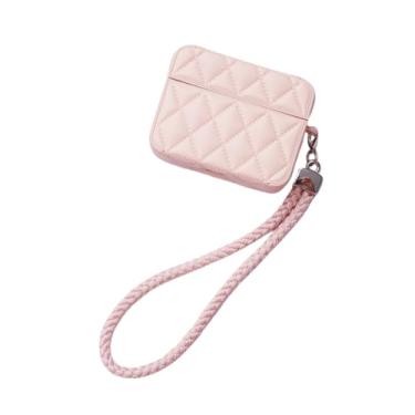 Imagem de Capa de fone de ouvido para AirPods Pro 3, capa elegante luxuosa clássica de couro PU com superfície de silicone macio, capa protetora para AirPods Pro 3 + cordão rosa