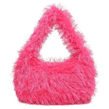 Imagem de Bolsa Hobo Fofa de Pele Sintética Bolsa de Mão Peluda Y2K Fuzzy, Bolsa de Pelúcia Fofa na Moda para Mulheres, Rosa choque, Small