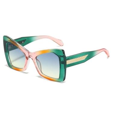 Imagem de Óculos de Sol UV400 - Lentes Grandes com Degradê Duplo para Homens e Mulheres, Ideais para Esportes ao Ar Livre, Corrida e Ciclismo, Verde e Rosa Degradê