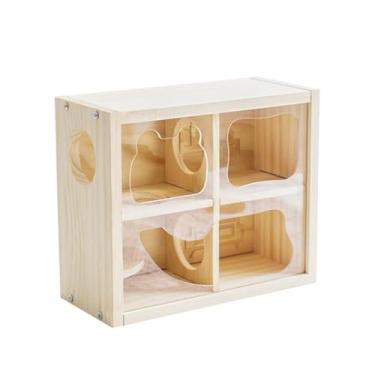Imagem de WeiLaiKeQi Casinha de madeira para hamster, acessórios para gaiola, abrigo para hamster, lemingues, pequenos animais de estimação, gerbos, para exercícios, Madeira E Acrílico