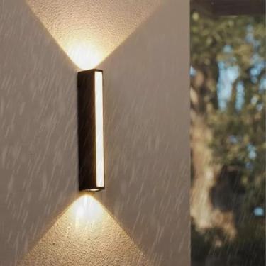 Imagem de GZZBMY LED Apliques de parede exterior IP65 impermeável alumínio preto candeeiros de parede modernos interior / exterior iluminação para jardim varanda Pathway terraço escadas (luz neutra, 15,5 cm)