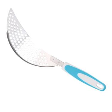 Imagem de ARTSEWPLY Escorredor de panela de aço inoxidável com cabo de plástico, coador prático para cozinha de macarrão e arroz, ferramenta de cozinha com pendurar azul, serve em panelas e frigideiras