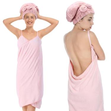 Imagem de Lounsweer Conjunto de toalha feminina brilhante e toalha de secagem de cabelo, roupão de banho com alça ajustável, roupão de banho sexy após o banho, absorvente, envoltório de cabelo molhado para