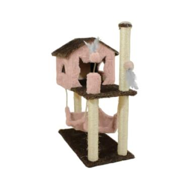 Imagem de Casa para Gatos com Rede, Arranhador de Sisal e Brinquedos – Torre Multiuso para Gatos(ROSA)