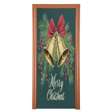 Imagem de SEHANY Capa de porta de sinos de guirlanda de Natal, decoração externa, tecido de alta elasticidade, capa de porta de Natal, faixa de Natal, capa de porta para porta da frente, festa festiva