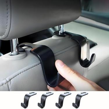 Imagem de Gancho de encosto de cabeça para assento de carro, pacote com 4, organizador universal de armazenamento para bolsa, casaco, guarda-chuvas, bolsas de compras, tipo P, preto