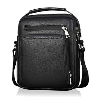Imagem de Bolsas de ombro masculinas bolsas mensageiro bolsas de couro bolsas pequenas bolsas postais leves bolsas de negócios de couro marrom (preto)
