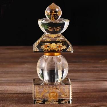Imagem de FENNYYAR Buda de cristal budista de altar doméstico, 12 cm, 12 cm, torre pagoda sagrada Sarita Stupa