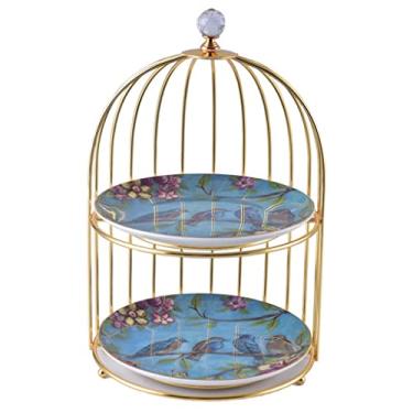 Imagem de Prato de frutas de camada dupla para sala de estar suporte para bolo doméstico doces frutas secas sobremesa bandeja de cerâmica prato de frutas (tamanho: LCode) ()