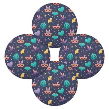 Imagem de Wassud Jogo americano conjunto de 4 tapetes redondos de folhas tropicais de carnaval para cozinha e jantar tapetes laváveis resistentes ao calor para decoração de mesa 39 cm