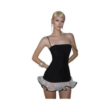 Imagem de Vestido Mini Feminino Estilo Y2K Sexy E Doce Com Gola Quadrada, Detalh