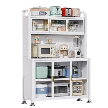 Imagem de Armazenamento montado na parede, suporte de micro-ondas com armário, organizador de rack de padeiro, estação de café bar, soluções grandes de armazenamento de cozinha de metal, armazenamento doméstico