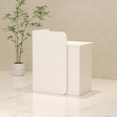 Imagem de Balcão de recepção moderno com gaveta trancável, escritório de madeira computador recepção balcão de varejo para sala de recepção checkout lobby salão de beleza supermercado (branco, 80 x 45 x 95 cm)