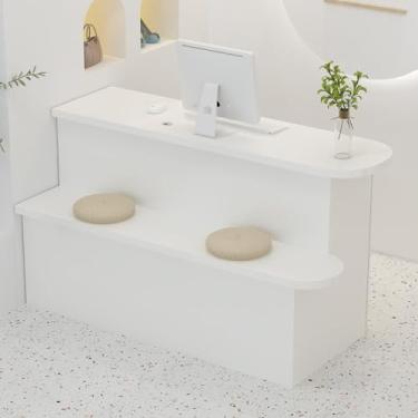 Imagem de Mesa de recepção, balcão de recepção, balcão de caixa de varejo, mesa de recepção moderna, balcão de caixa de recepção para salão de beleza, loja de conveniência, hotel/pequeno bar (cor: creme)