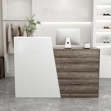 Imagem de Balcão de recepção moderno com armários e prateleiras de armazenamento para casa, escritório, salão e lobby - marrom, tamanho certo