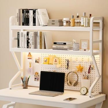 Imagem de Prateleiras de mesa de 2 camadas, estante de mesa para computador, prateleira de mesa de metal, prateleira de mesa multiuso, prateleira de mesa, prateleira de exibição, para dormitório, escritório