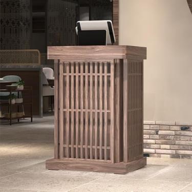 Imagem de Mesa de loja, balcão de recepção, balcão de caixa com grande espaço de armazenamento, simples e moderno, mesa de recepção com balcão, loja de chá de leite, cabeleireiro, loja de roupas (cor: madeira