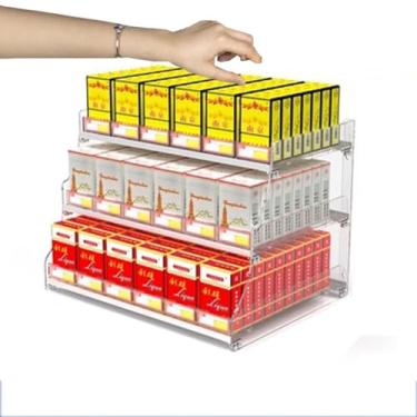 Imagem de Suporte automático de exibição de cigarro multicamadas | Empurrador de cigarro tipo parede e chão para loja de conveniência | Armário de fumaça transparente 38,5 x 29 x 32,5 cm