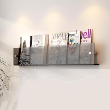 Imagem de Porta-revistas de acrílico montado na parede | Suporte de folheto elegante e armazenamento de literatura para escritório, sala de estar, sala de espera | 3 cores disponíveis (cinza)