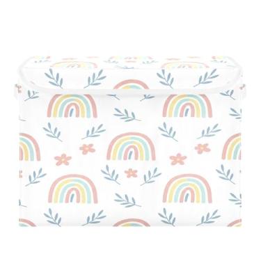 Imagem de Burbuja Caixa de armazenamento de galhos arco-íris com tampa e alças, grande caixa de armazenamento dobrável para prateleiras armário quarto escritório organizador