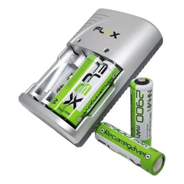 Imagem de Carregador De Pilha Flex Mod. Fx-C16-4P Com 4 Pilhas Aa