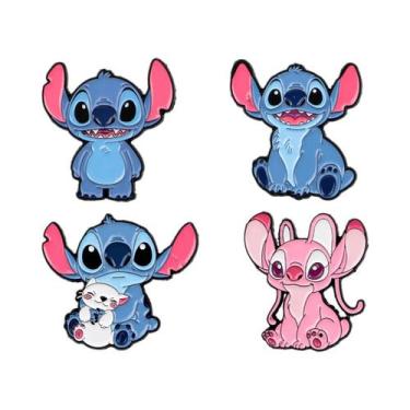 Imagem de Pins De Esmalte E Broches De Lapela De Anime Stitch Azul E Rosa, Com G