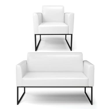 Imagem de Sofá Namoradeira Com Poltrona Base Industrial Preto Marisa Corano D03 - D\'rossi Cor Branco