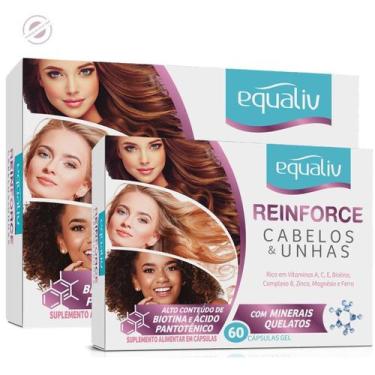 Imagem de Kit 2 Reinforce Cabelos e Unhas + Biotina Vitaminas  Equaliv, Sem Sabo
