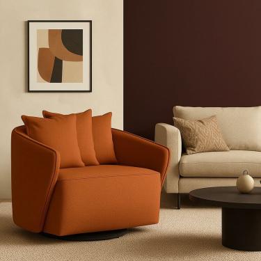 Imagem de Poltrona para Sala de Estar Girátoria Linho Antonela Terracota