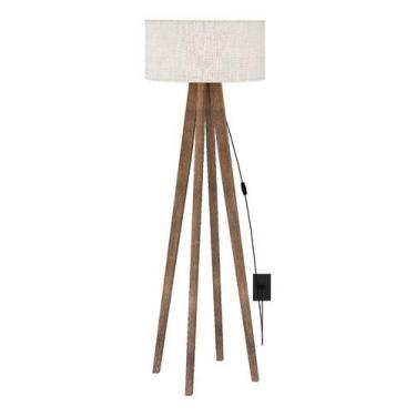 Imagem de Luminária De Chão Dubai Cúpula Tecido Linho Madeira 2 - D+Mob, Bivolt