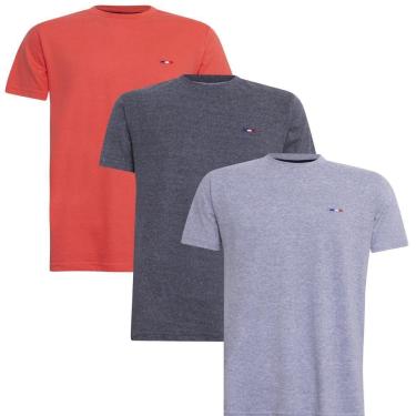 Imagem de Kit Camiseta Industrie Básica Bordada França Clássico  Algodão Premium Masculina 3 peças Cores-Masculino