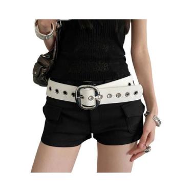 Imagem de Cinto De Couro Preto Largo Estilo Punk Para Mulheres Com Saia E Jeans 