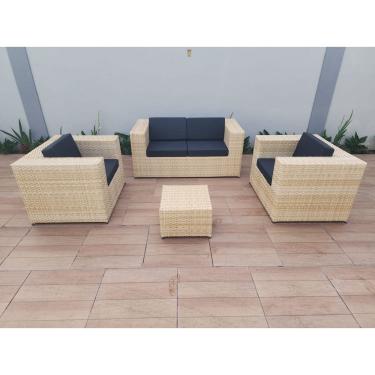 Imagem de Conjunto Sofá Poltronas Fibra Sintética Palha