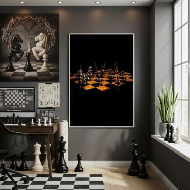 Imagem de Quadro Jogo De Xadrez 70x50cm Mold Branca