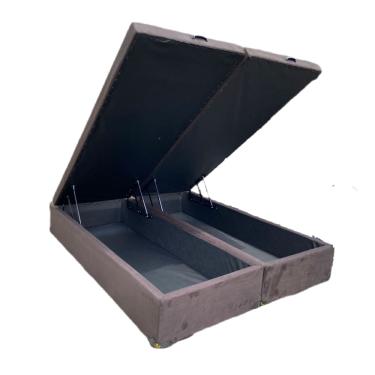 Imagem de Cama Box Baú Queen Bipartido Suede Marrom Com Pistão A Gás - Imperium do Sono