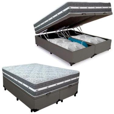 Imagem de Cama Box Baú Casal Bipartido Sintético + Colchão Black Graphite Molas 