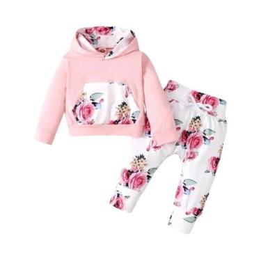 Imagem de Conjunto De 3 Peças Com Estampa De Flores E Capuz Para Bebês Meninas D
