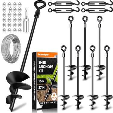 Imagem de Pacote com 8 âncoras de solo de 35,5 cm com kit de âncora de galpão de cabo galvanizado de 1/20.3 cm, estacas de trampolim, âncoras de vento forte – Ideal para coberturas, galpões, portas de carro