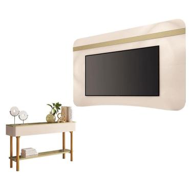 Imagem de Painel Suspenso Armony Off White Champanhe com Aparador Fiero Off White Champanhe - HB Móveis